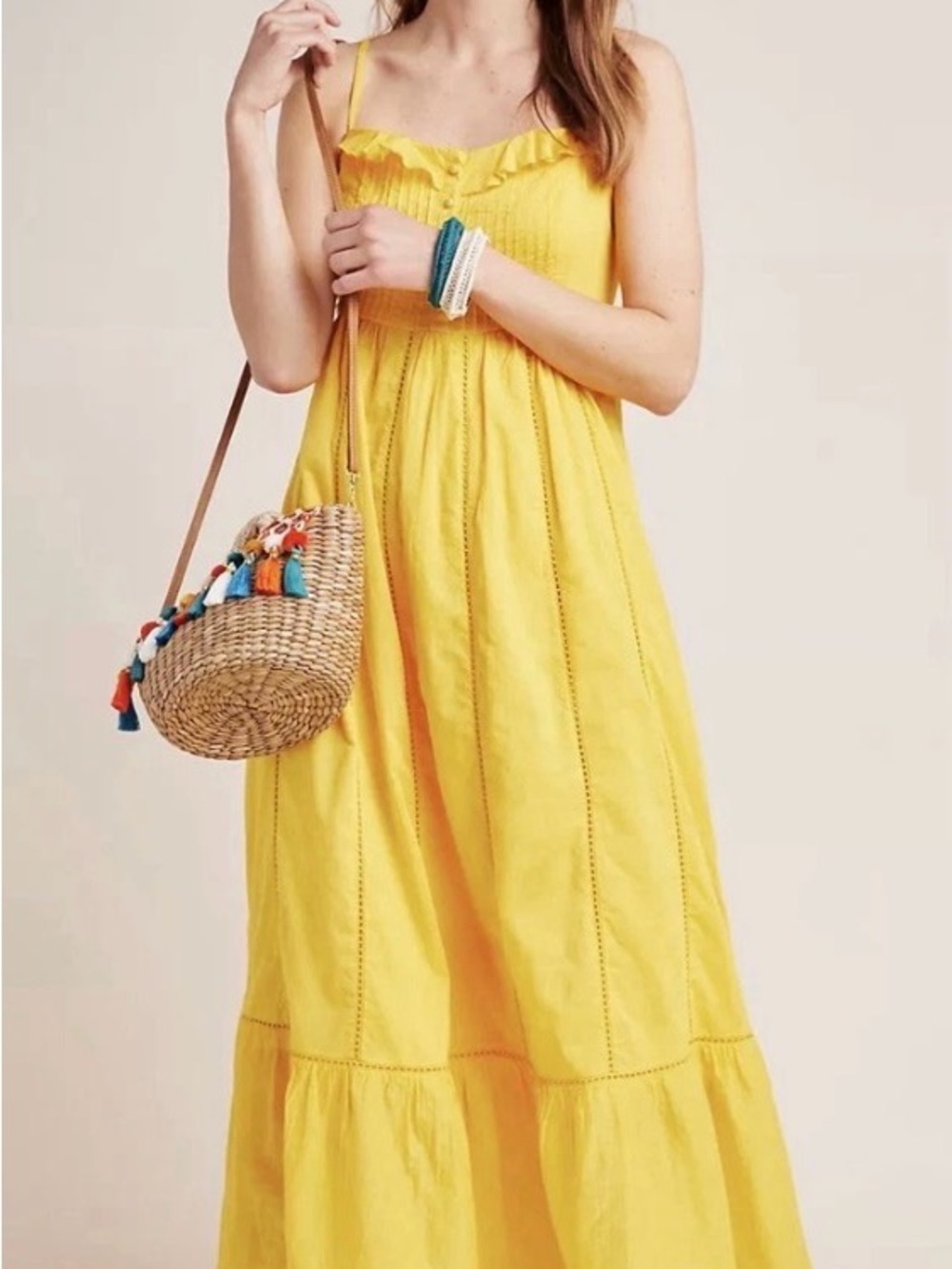 Anthropologie Sunny Yellow Spaghetti Strap Maxi Dress size 16W